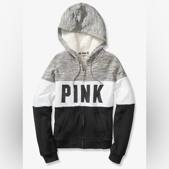 Sherpa Hoodie PINK Victoria’s Secret Zip Up - Picture 1 of 8